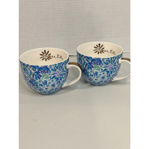 Lilly Pulitzer Blue Floral 12 Ounce Mugs Set of 2